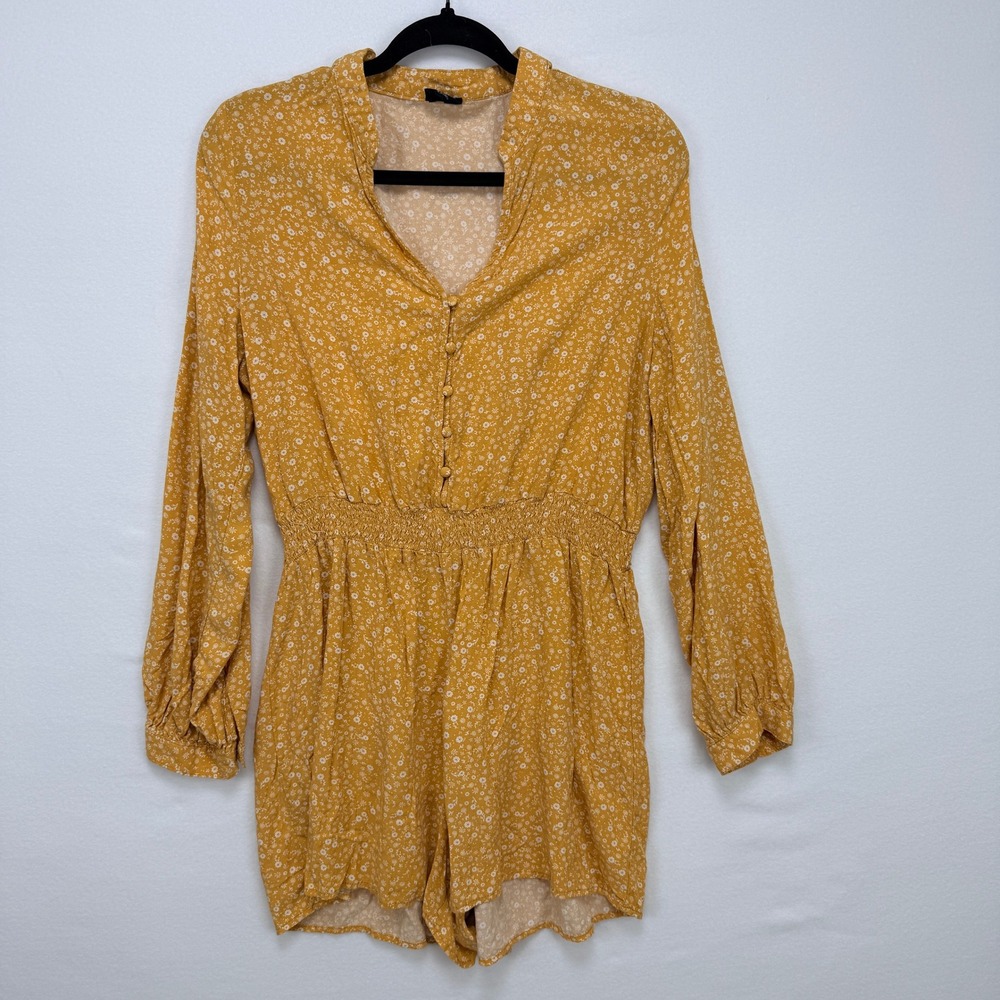 Cotton On Floral Romper Women L Yellow Smocked Waist Boho Cottagecore Festival